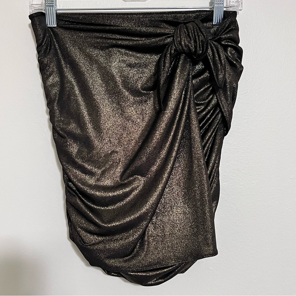 EXPRESS Metallic Bronze/Gold Mini Ruched Wrap Skirt Size S